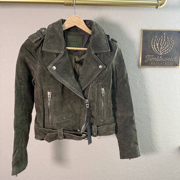 Women's Blank NYC Olive Green 100% Leather Suede Motorcycle Jacket Size XS NEW - Picture 10 of 13